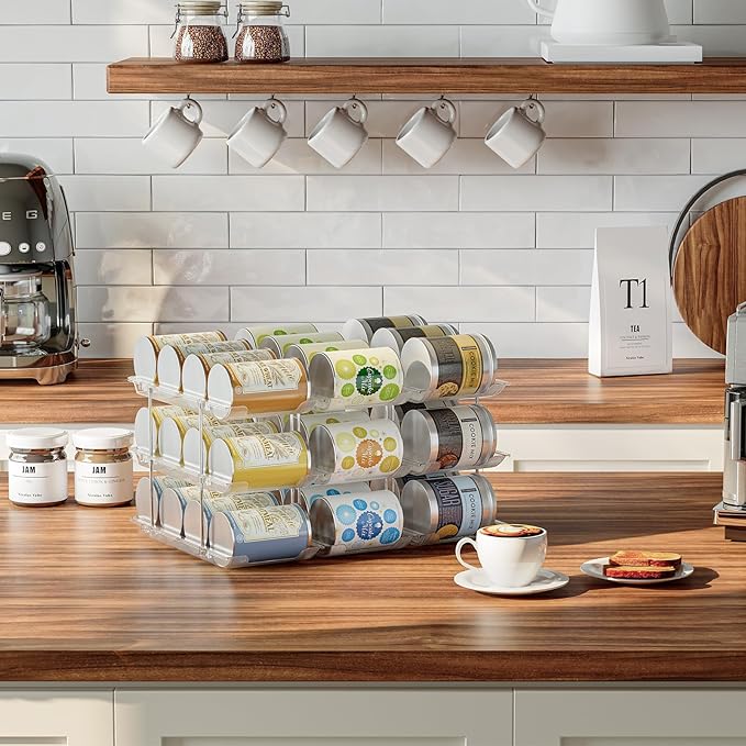 Stackable Soda Can Organizer for Refrigerator, Soda Can Dispenser Water Bottle Organizer, Fridge Organizer & Stackable Drink Organizer for Fridge(3 Tier - Hold 9)