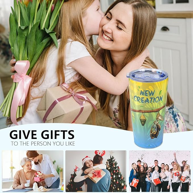 20oz Christian Butterfly Tumbler - Double Vacuum Insulation | Faith-Inspired Travel Coffee Mug, Religious Symbol of Resurrection, Leak-Proof Tumblers Cup for Hot/Cold, Thoughtful Gift