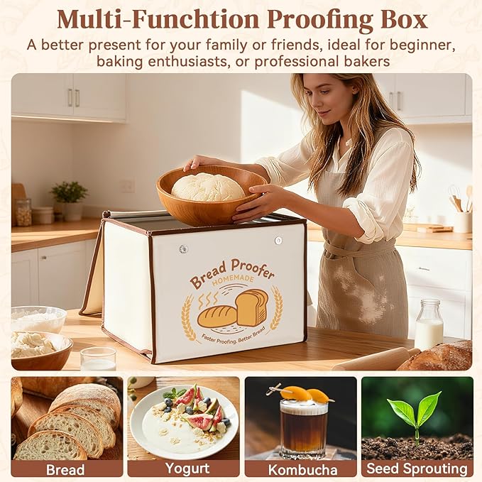 Folding Bread Proofing Box with Temp Control (50-113℉) & 48H Timer, Sourdough Proofer Box with Stainless Steel Rack, Preset Modes Dough Proofer Box for Sourdough, Making Bread, Yogurt, Pizza, Kombucha