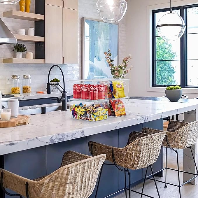 Sorbus Large Plastic Storage Bins with Lids - for Kitchen Organization, Pantry Organizers and Storage, Fridge Organizer, Cabinet Organizer, Refrigerator Organizer Bins - Clear Storage Bins (2 pack)