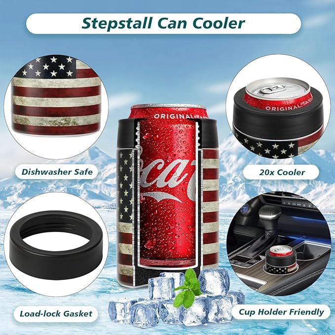 Stepstall 4-in-1 Can Cooler & Bottle Holder with Opener, Double Walled Stainless Steel Insulated, 12oz Beer Gifts for Men