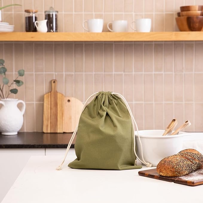 2-Pack Reusable Cotton Bread Bags (Green + Neutral) - Fits 2 Loaves | Food-Safe, BPA-Free Liner Keeps Homemade & Sourdough Bread Fresh | Eco-Friendly, Washable | BHTR Goods