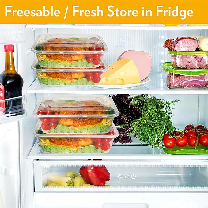 [50PK 48oz] Disposable Meal Prep Container Large For Food, Plastic Storage Containers w/Lids Freeze Microwave Safe, Clear Bento Box Stackable BPA Free Reusable