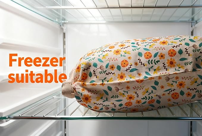 Reusable Beeswax Bread Bags for Homemade Bread Sourdough Loaf 17in x12.9in Large Beeswax Storage Bags farmhouse bread box Cotton Linen Bag 2 Pack Portable Bread Containers (Flower design)