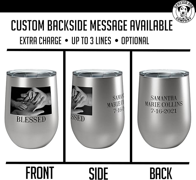 Personalized 12oz (17 Colors) Photo Picture Printed Insulated Stainless Powder Coated Stemless Wine Tumbler with Lid, Customized Gift Idea Women Her, Custom Coach Gifts Team Mom Dad (Stainless Steel)