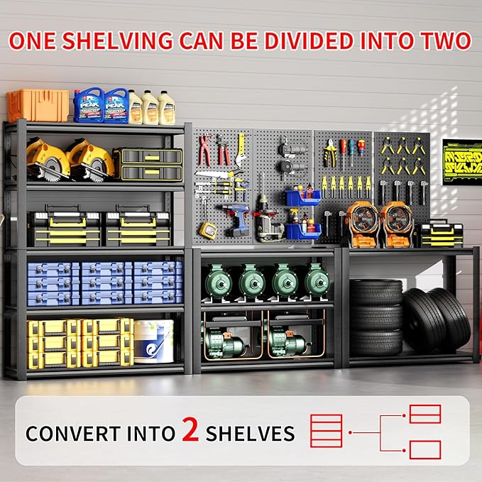47.2" W x 23.7" D Garage Shelving Heavy Duty Storage Racks 3000LBS Adjustable Metal Shelfs 5 Tier Shelving Units Garage Storage Shelves Industrial Utility Shelf 72" H Tall Shelf for Storage
