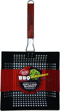 TableCraft BBQ Nonstick 21-Inch Square Grilling Basket with Wood Handle, Small, Black