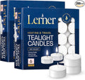 Lerner Tealight Candles, 200 Count| 6 Hours Long-Burning White Tea Light Candles| Non-Toxic, Smokeless & Soot-Free Tea Light Warmer Candles | Unscented Party, Décor, Shabbat Tea Candles