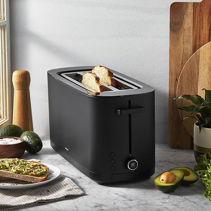 ZWILLING Enfinigy, 4-Slice Long Slot Toaster, Extra Wide 1.5" Slots for Bagels and Toast, Black