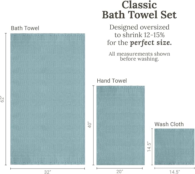 GILDEN TREE Waffle Towel Set Quick Dry Thin | 2 Bath Towels | 2 Hand Towels | 2 Washcloths, Classic Style (Seafoam)