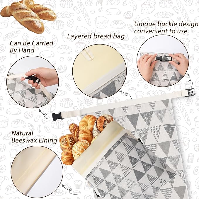 2-Pack Reusable Beeswax Bread Bags for Sourdough, Natural Linen Bag for Homemade Bread，Extend the insurance period(Grey)
