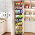 Over The Door Pantry Organizer, 8-Tier Over The Door Organizer with Adjustable Baskets, Metal Hanging Spice Rack for Pantry Organizers and Storage, Suitable for Kitchen Laundry Room & Bathroom,Black