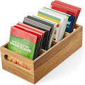 DRASTAR Pantry Organization and Storage Bins, Seasoning Packet Organizer with Removable Dividers,Wooden Storage Caddy for Kitchen, Pantry, Cabinet, Countertop, Acacia
