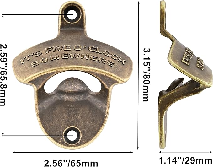 Wall Mount Beer Opener Screw In IT'S FIVE O'CLOCK SOMEWHERE Antique Bronze Bottle Cap Opener Table Mounted for Gifts