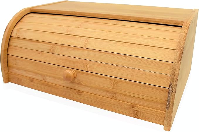 RoyalHouse Natural Bamboo Roll Top Bread Box Kitchen for Countertop Food Storage, Large, NO ASSEMBLY REQUIRED
