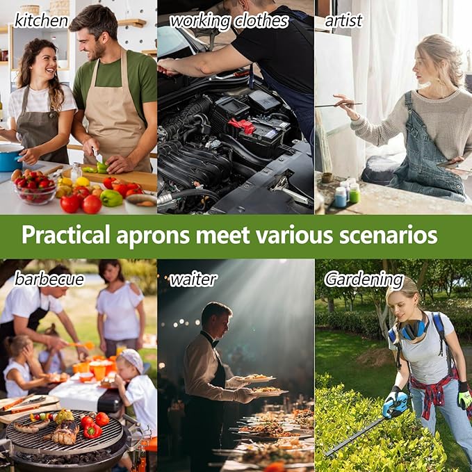 Chef Apron with Cross Back Straps for Men & Women, Cotton Canvas Adjustable Apron with Pockets for Cooking,Baking,BBQ,Painting,Gardening,Workshop(Black)