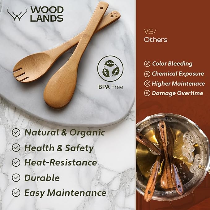 Wooden Spoons for Cooking set of 6 – Premium Wooden Spoons and Wooden Utensil set for everyday use – Versatile Cooking utensils set safe for nonstick pans – Durable wooden spoon kitchen utensils set