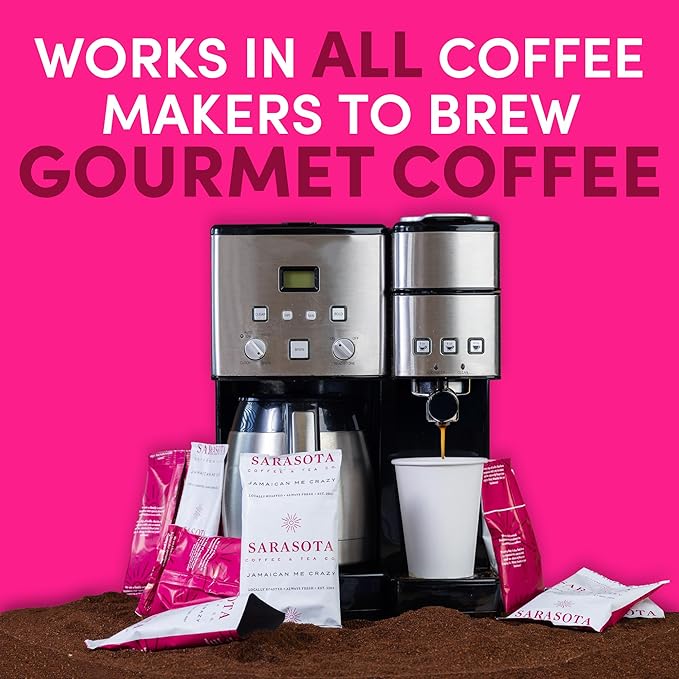 Coffee Packets – Gourmet Jamaican Me Crazy Flavored Medium Roast Ground Coffee, Low Acid Mold Free 2 oz Packs for 12 Cup Brewers, Pre-Measured Fractional Packs, 12 Count Box – Sarasota