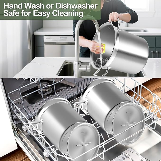 Stainless Steel Stock Pot，20QT Large Stock Pot with Lid for Boiling Cooking Soup Stew Canning, Heavy Duty Tri-Ply Bottom for Boiling Cooking Soup Stew Canning Cooking Pots, Cookware Sauce Pots