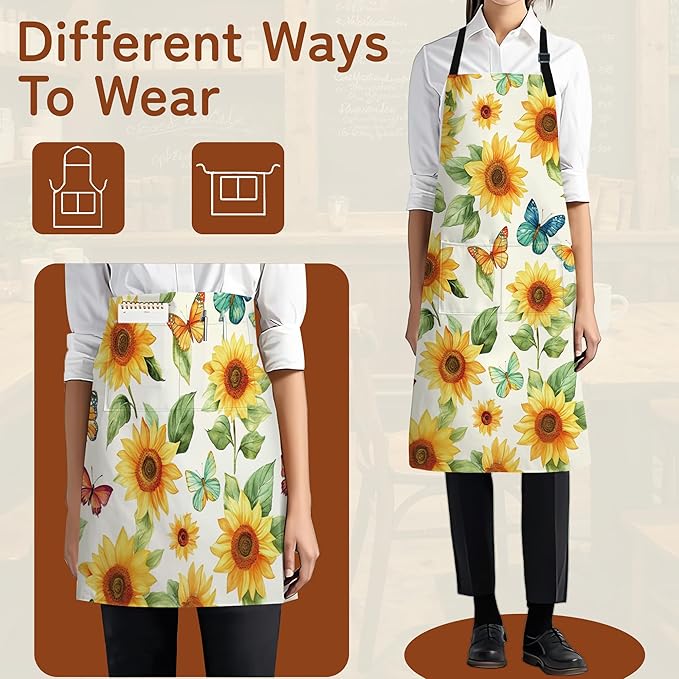 Cooking Apron for Women and Men,Adjustable Chef Bib Apron with 2 Pockets, Water and Oil Resistant for Kitchen Use