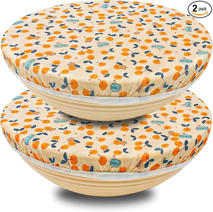OHIYO Reusable Beeswax Bowl Covers (2 Large), Elastic Cotton Cloth Sourdough Bread Cover, 12 inch Reusable Bowl Caps for Bread Proofing Baskets and Large Mixing Containers
