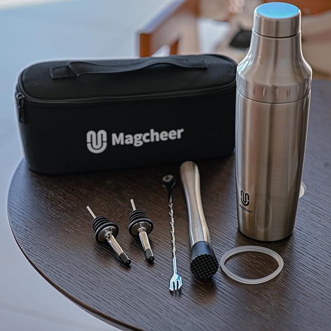 Hybrid Cocktail Shaker Set | Vacuum Insulated Stainless Steel Martini Shaker with Strainer & Jigger Lid | Travel cocktail kit with Bartender Accessory Tools | 30oz | Gunmetal Gray
