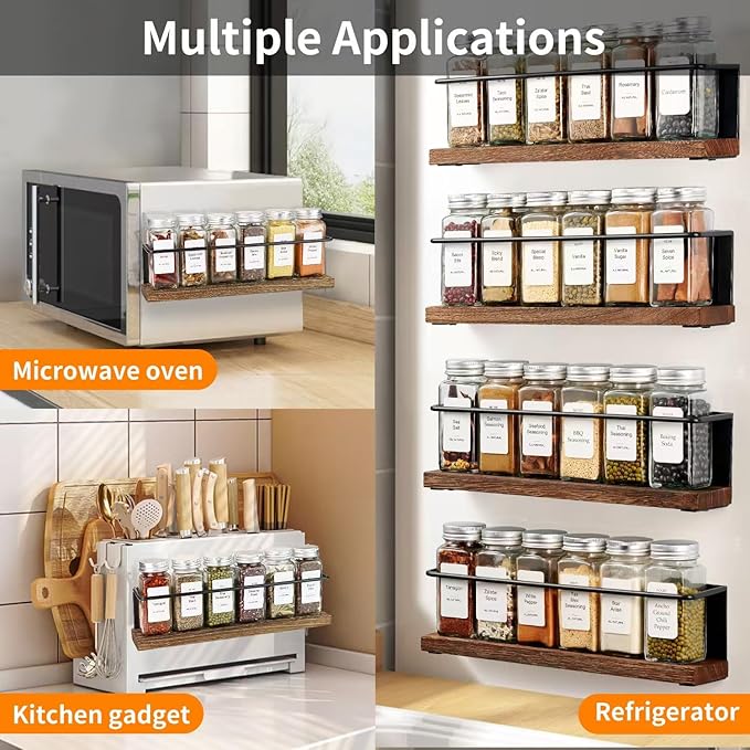 2 Pack Strong Magnetic Spice Rack Organizer for Refrigerator and Microwave Oven, Metal Fridge Shelf, Space Saver for Kitchen Organization and Storage, Black