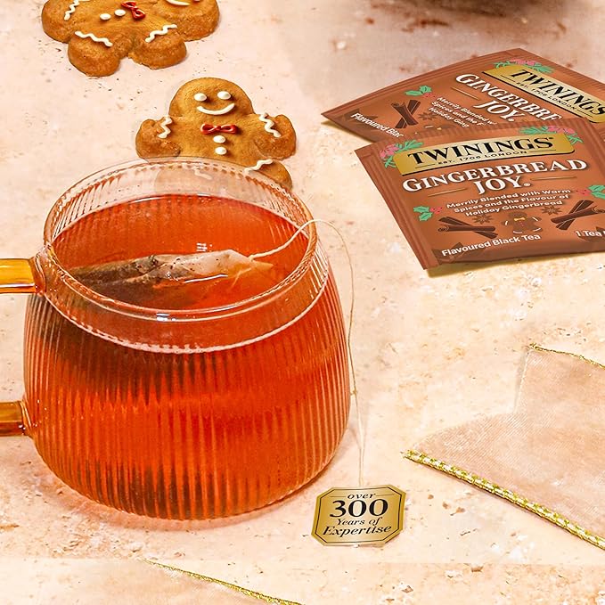 Twinings Gingerbread Joy Black Tea Individually Wrapped Bags, 20 Count (Pack of 1), Ginger & Cinnamon, Caffeinated, Enjoy Hot or Iced, 20 Teabags