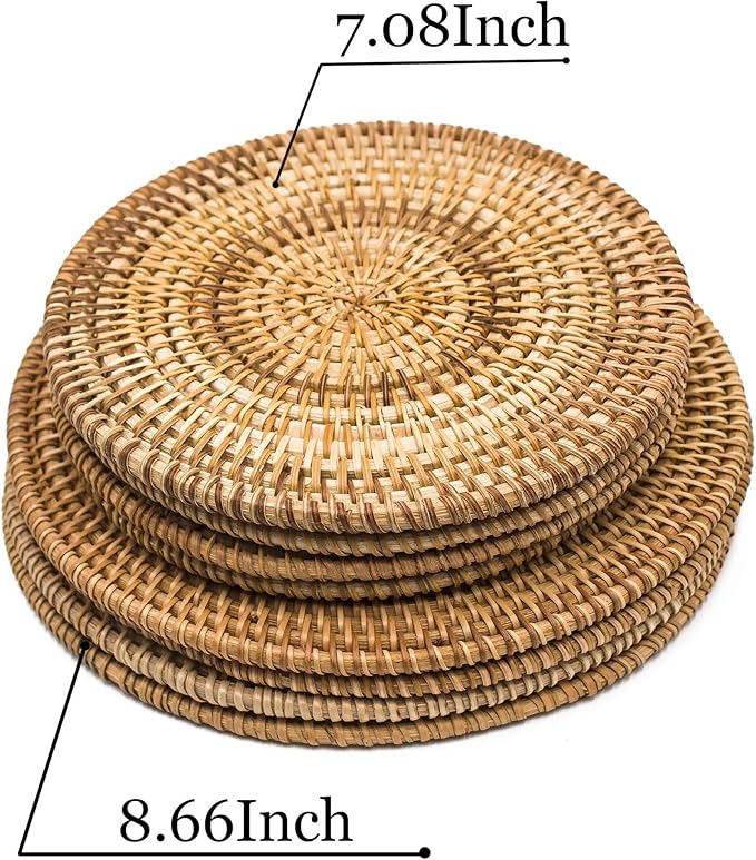 Trivets for Hot Dishes - Woven Rattan Trivets Hot Pads for Dinning Table,Kitchen Heat Resistant Straw Dish Coasters Placemats Pot Holder (8.66 Inch)