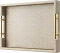 Champagne Faux Leather Serving Tray with Handles,17x12 inches, Large Decorative Tray for Ottoman Coffee Table Decor Living Room, Kitchen, Bathroom