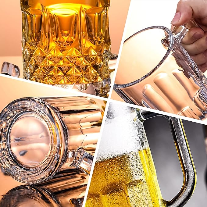 20 OZ Beer Stein Mugs, German Clear Large Tall Beer Glasses With Handle for Men, Set of 2