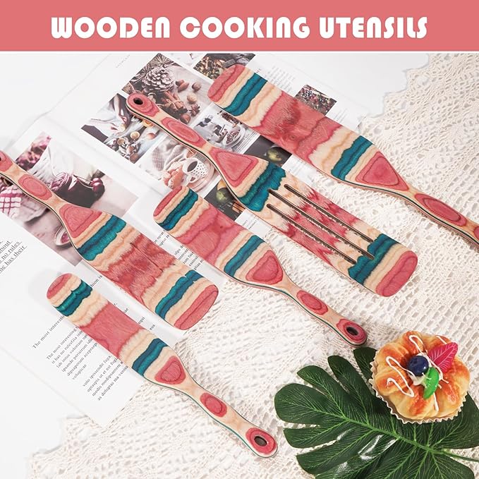 A5-3 Spurtle Set, Wooden Utensils for Cooking, Kitchen Utensils Set, Pakkawood Kitchen Cooking Utensils Set, Apartment Essentials Wood Serving Spatula spoon, Home & kitchen Gift