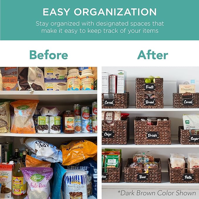 Best Choice Products Set of 4 13x12in Water Hyacinth Pantry Baskets, Woven Organizers w/Chalkboard Label, Chalk Marker - Natural