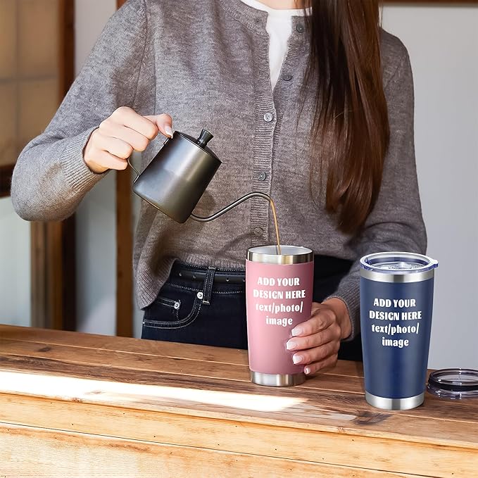 MEWAY Personalized Custom 20oz Tumbler with Lid, Stainless Steel Gift Tumbler, Insulated Double Wall Vacuum Travel Coffee Tumbler Gifts with Text Photo Logo (White, 1pack)