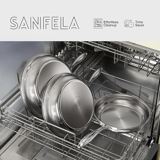 2.8 QT 5-Ply Stainless Steel Saute Pan with Lid, Compatible with All Cooktops, Dishwasher Safe