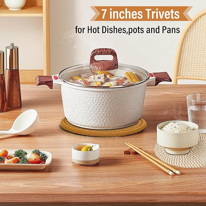 Trivet Mats Set for Hot Dishes, 5 Heat Resistant Pot Holders for Kitchen, Home Essentials, Anti Stain Hot Pads for Hot pots and Pans, Fall Decorations for Home, 7 Inches(Brown)