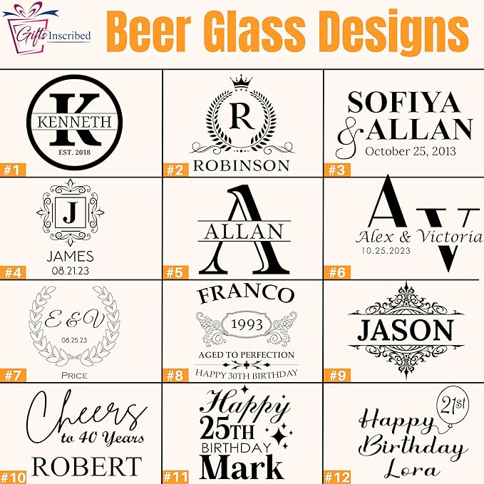 Gifts Inscribed Personalized Beer Can Glass 16oz – Custom Laser Engraved Drinking Glass – Unique Glassware Gift for Birthday, Wedding, Anniversary, Fathers Day (Custom Designs, Beer Pilsner)