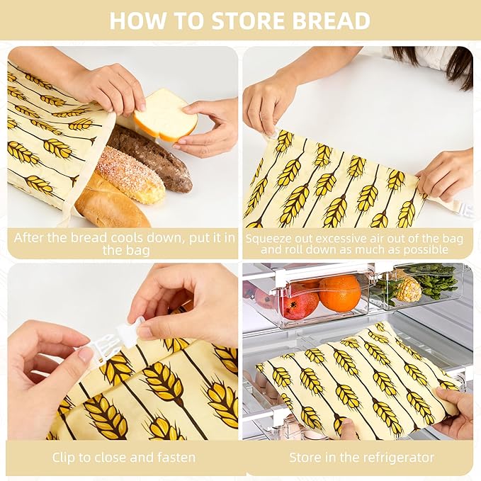 Beeswax Bread Bag 2 Pack Reusable Sourdough Bread Bag for Homemade Bread,Bakery Bag,Fresh Keeping Food Refrigerator Storage Bag