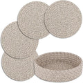 Trivets for Hot Dishes, Pots and Pans, Heat Resistant Hot Pads with Storage Basket, Pot Holders for Kitchen Countertop, Trivet Mats Home Essentials Farmhouse Decor (Brown 4 Pcs)