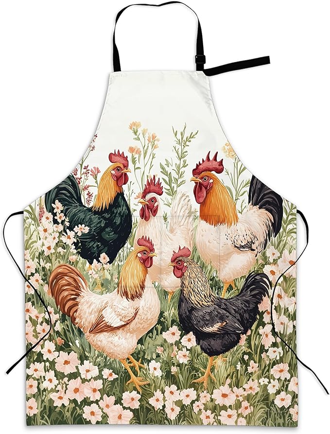 Kitchen Apron with Pocket,Waterproof Adjustable Neck and Long Ties, Cooking Baking Gardening Painting Apron for Women