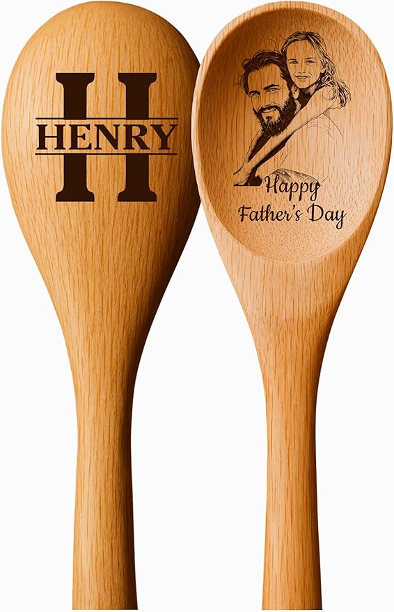 Custom Dad Gifts, Personalized Engraved Wooden Spoon, Gift Father's Day for Grandpa, Papa Photo Gift, Birthday Gifts For Dad, Him, Chef, Baking, Cooking, Housewarming, Kitchen Spoon