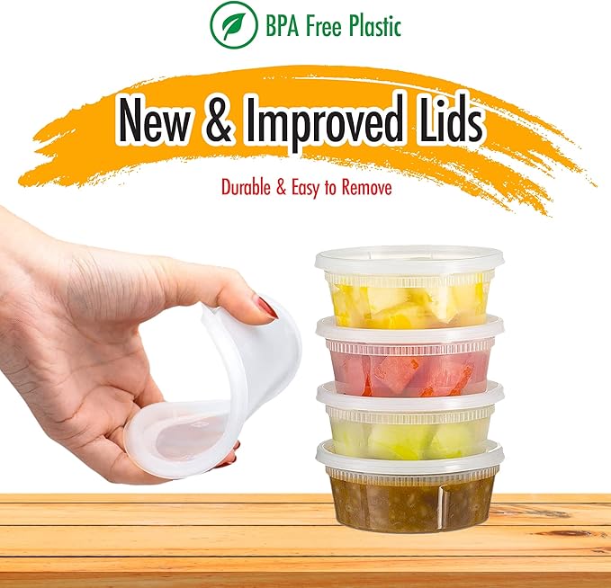(8oz-Deli Containers with Leakproof Lids-50 Pack BPA-Free Plastic Microwaveable Clear Food Storage Container Premium Heavy-Duty Quality, Freezer & Dishwasher Safe