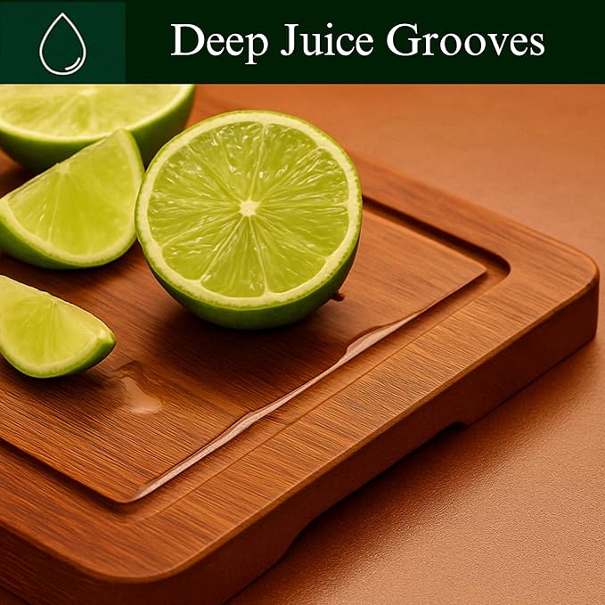 Bamboo Cutting Board Set – 3-Piece Wooden Kitchen Boards for Meal Prep & Serving – Durable Bamboo with Deep Juice Groove & Side Handles – Great for Meat, Vegetables & Charcuterie(Brown)