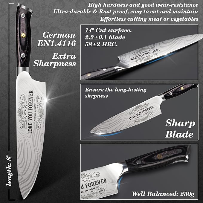 Gifts for Him Her Men Women Husband, Christmas Xmas Stocking Stuffers, Anniversary Birthday Gifts ideas for Him Her, 8 inch Pro German Chef Knife, Kitchen Knife Gift Set