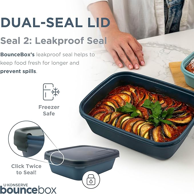 U Konserve Platinum Silicone Food Storage Bento Box Dual Seal Rectangle Container - Leak Proof, Shatter Proof, Dishwasher Safe, Plastic Free - 24oz (Seafoam)