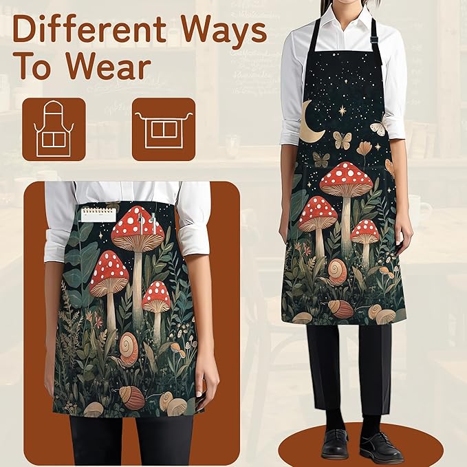 Cooking Apron for Women and Men,Adjustable Chef Bib Apron with 2 Pockets, Water and Oil Resistant for Kitchen Use