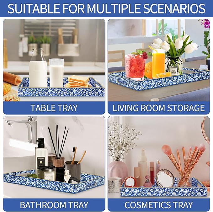 Boho Sturdy Acrylic Serving Tray with Handles,Rectangular Tray for Coffee Table,Food,Breakfast-Kitchen Countertop Tray,Ottoman Tray for Living Room,Plastic Decorative Tray (ART2, 30x40)