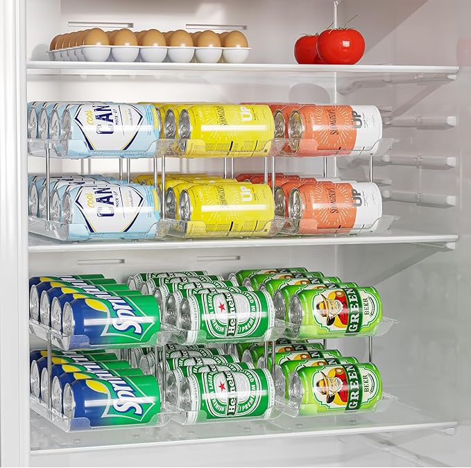 Stackable Soda Can Organizer for Refrigerator, Soda Can Dispenser Water Bottle Organizer, Fridge Organizer & Stackable Drink Organizer for Fridge(4 Tier - Hold 12)