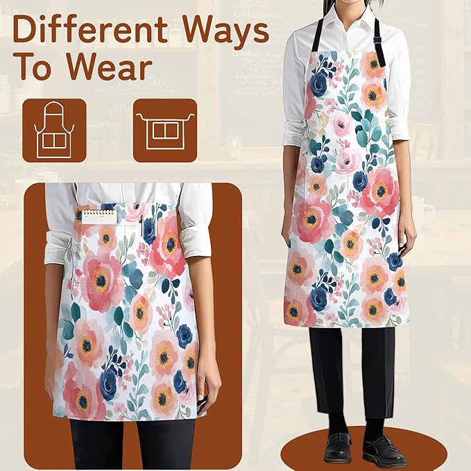 Cooking Apron for Women and Men,Adjustable Chef Bib Apron with 2 Pockets, Water and Oil Resistant for Kitchen Use