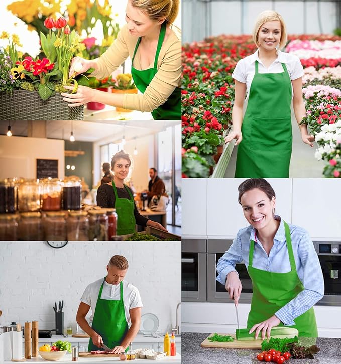 10 Pack Green Aprons Bulk for Women Men, Painting Baking Grilling BBQ Art Artist Cooking Kitchen Bib Apron with Pockets (10, Green)